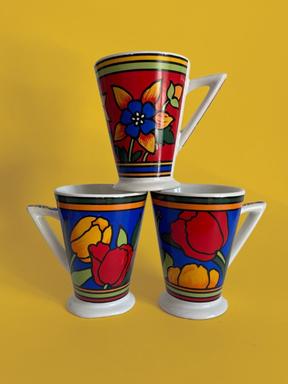 Vintage Royal Norfolk Stained Glass Style Ceramic Mugs